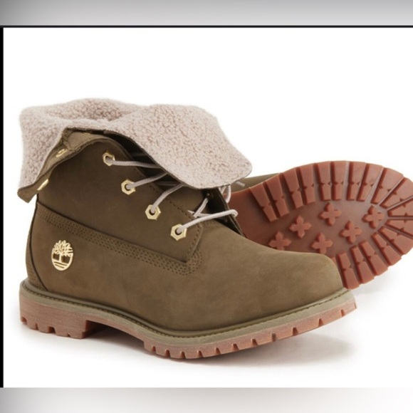 Timberland Teddy Fleece Fold-Down olive green suede waterproof lace up‎ boots - Picture 2 of 2